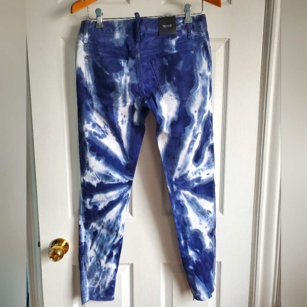 Dsquared2 Blue White Bleached Paint-Splatter Medium Waist Skinny Jeans Size 40